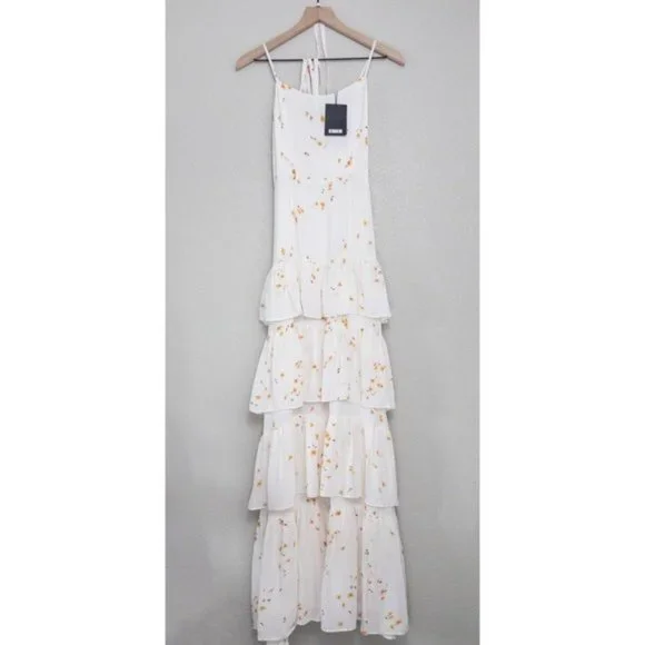 NWT Reformation Foxglove Tiered Ruffle Maxi Dress 2 Opium Floral Georgette - Picture 4 of 11